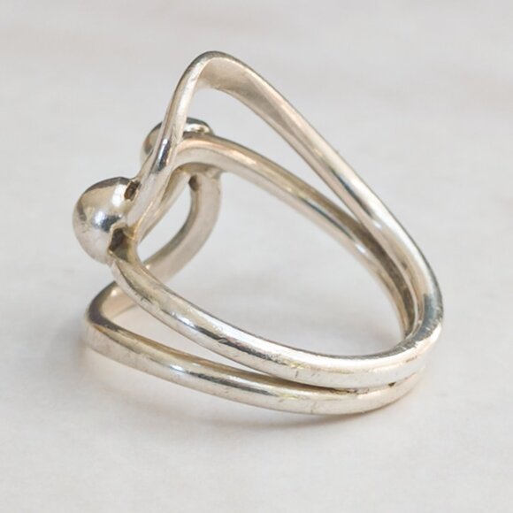 Hand‑Made Modernist Sterling Bypass Ring | Size 5 ¾ | Abstract Orb Design - Picture 5 of 10